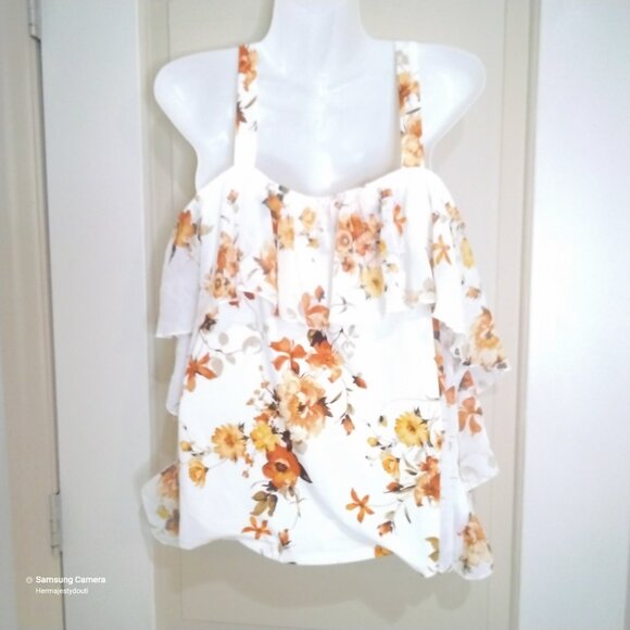 Yellow & Orange Floral Off-The-Shoulder Peasant Cropped Blouse New W/O/T Small - Picture 2 of 4